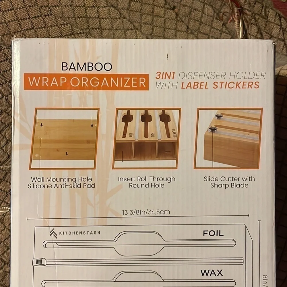 Brand New Bamboo Plastic Wrap Dispenser Cutter, 12